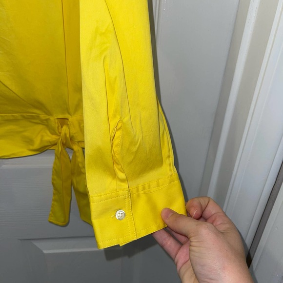 NWT‎ Talbots Mp Bright Yellow Everyday Stretch Poplin Knot Long-sleeve Blouse - Picture 5 of 11